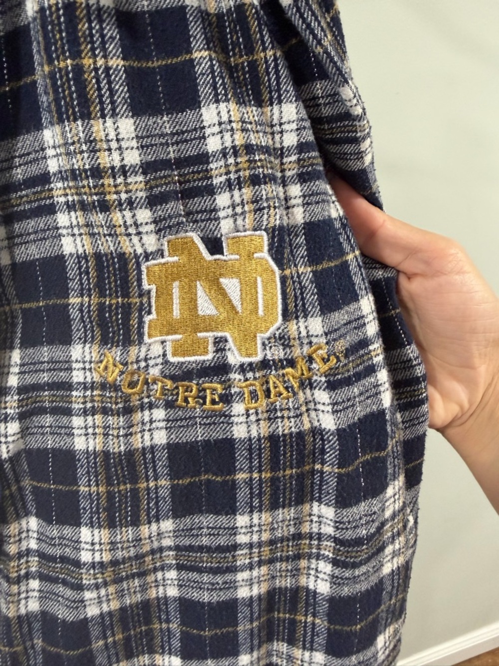 Notre Dame Navy Gold Plaid Flannel Pants